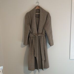 7115 by Szeki wool cashmere wrap coat in oat colour, size S/M